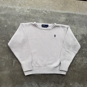 Polo Ralph Lauren Sweater Boys 6 Beige Cotton Crewneck Knit Pony Logo Pullover